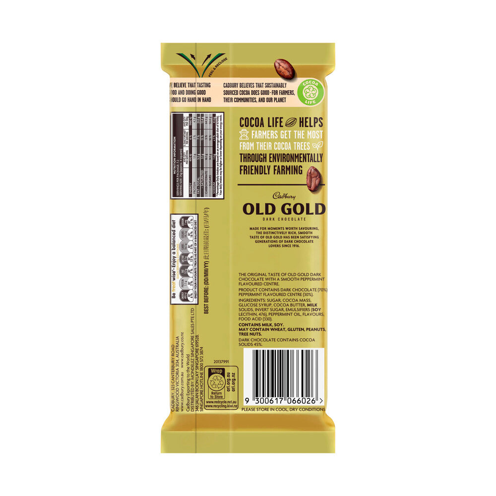 Cadbury Old Gold Peppermint Dark Chocolate Block | 180g