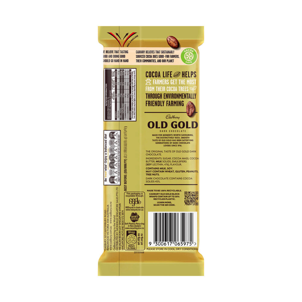Cadbury Old Gold Original Dark Chocolate Block | 180g