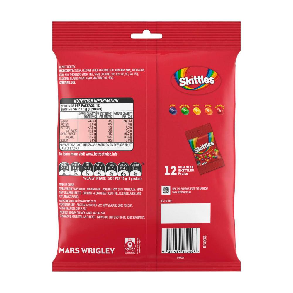 Skittles Fruits – Fun Size Chewy Candy Share Pack (12 Bags, 180g)