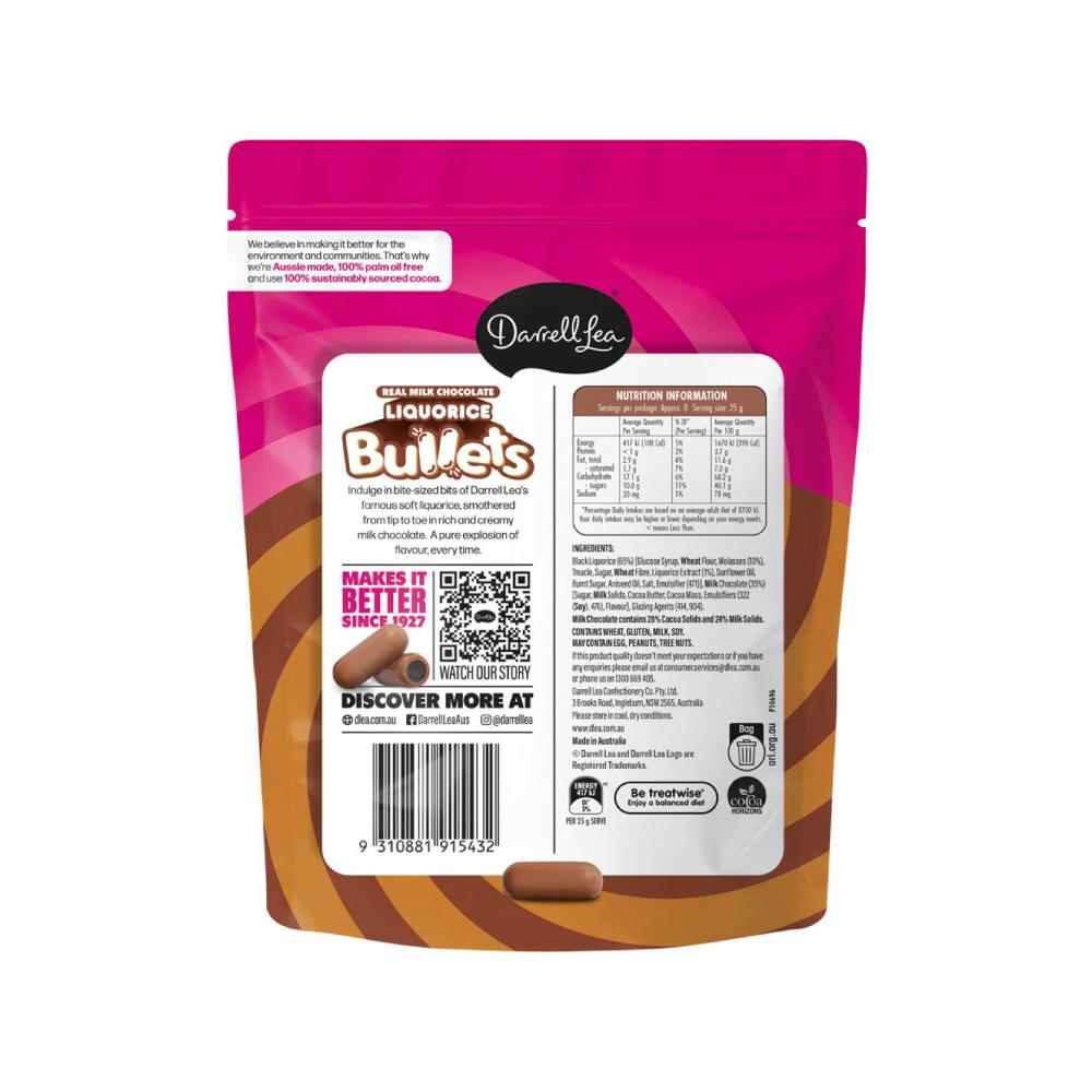 Darrell Lea Milk Chocolate Liquorice Bullets (Licorice) | 204g