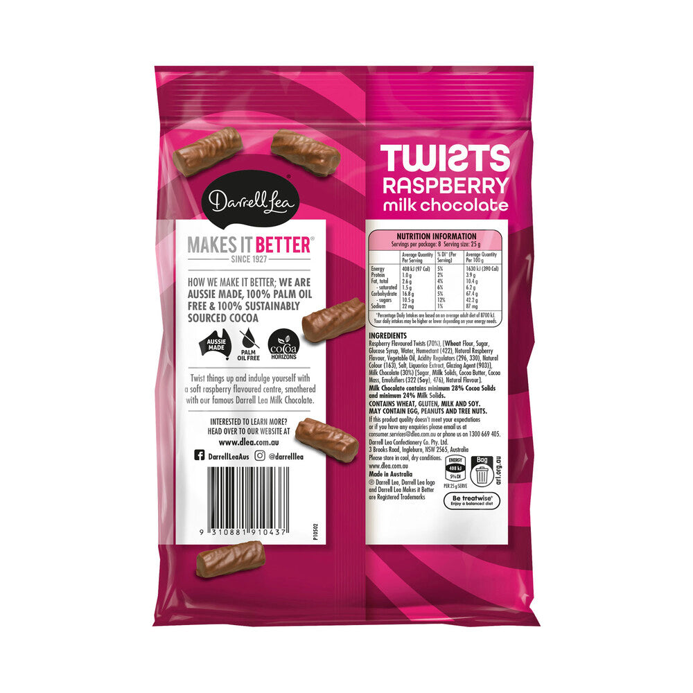 Darrell Lea Twists Milk Chocolate Raspberry | 200g