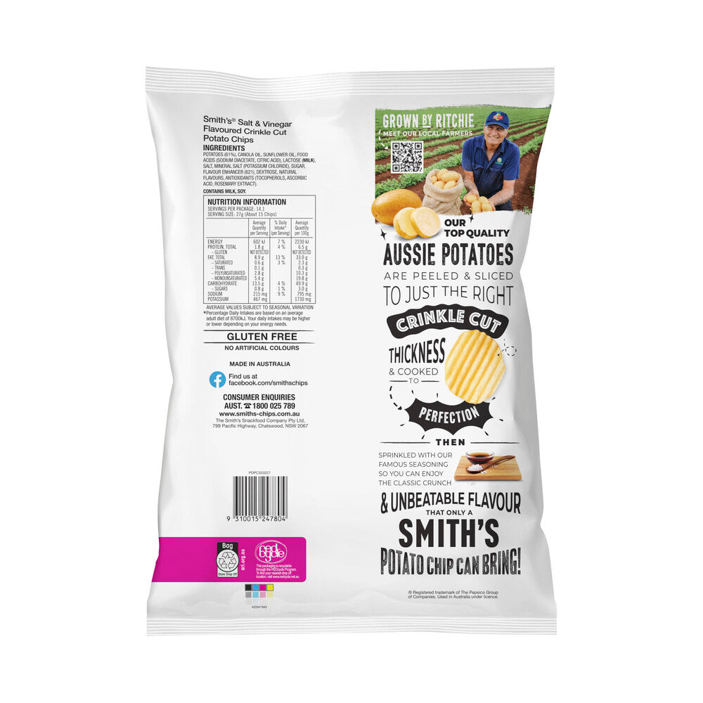 Smith's Crinkle Cut Potato Chips Party Bag Salt & Vinegar | 380g