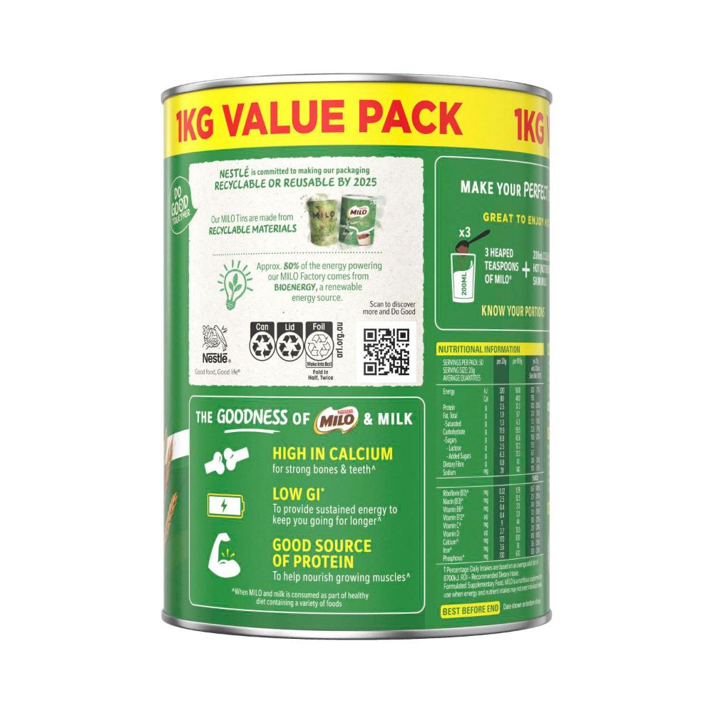 Milo 1kg Tin | 1kg Value Pack Chocolate Malt Powder Drink
