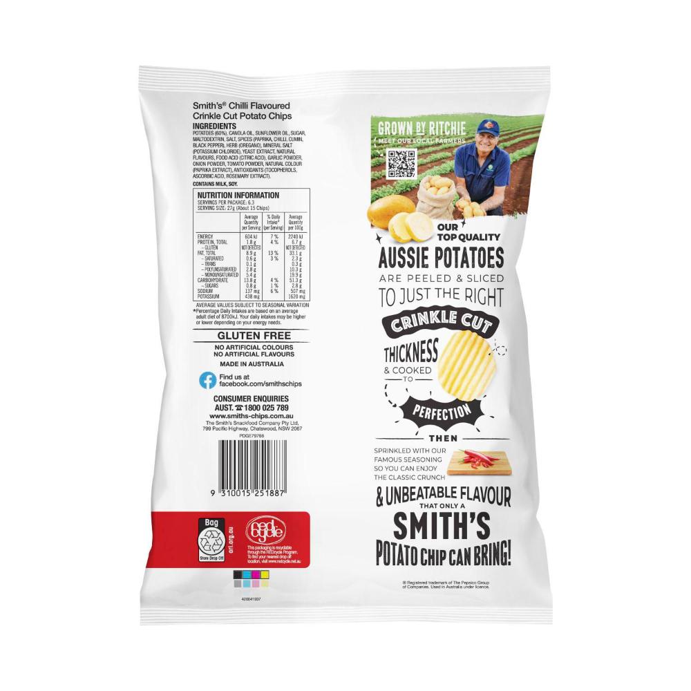 Smith's Chilli Crinkle Cut Potato Chips Share Pack | 170g
