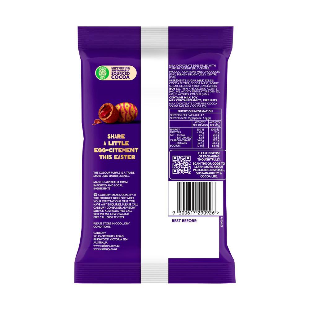 Cadbury Turkish Delight Eggs Bag | Gooey Chocolate Easter Eggs | 117g