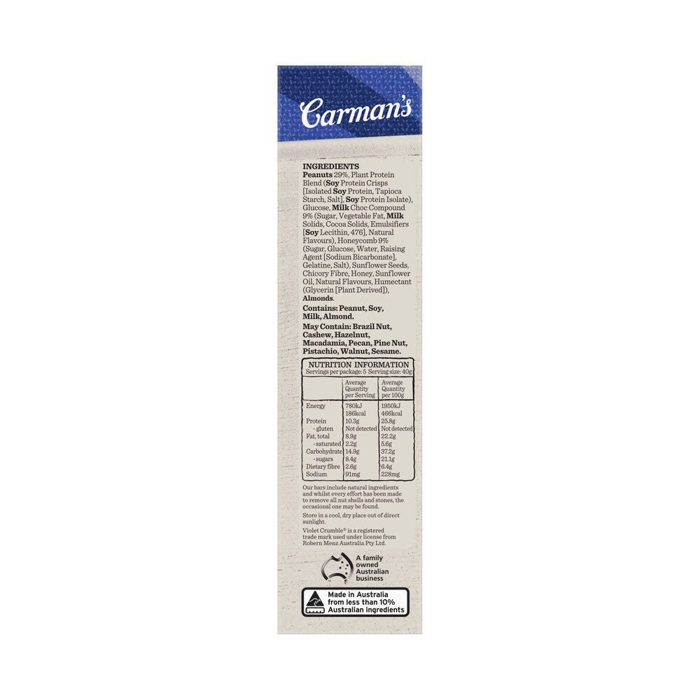 Carman's Violet Crumble Protein Bars 5 Pack | 200g