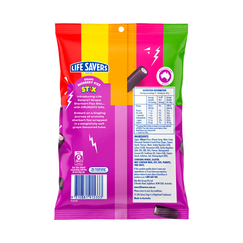 Life Savers Grape Sherbert Fizz Stix with Crunchy Bits | 200g