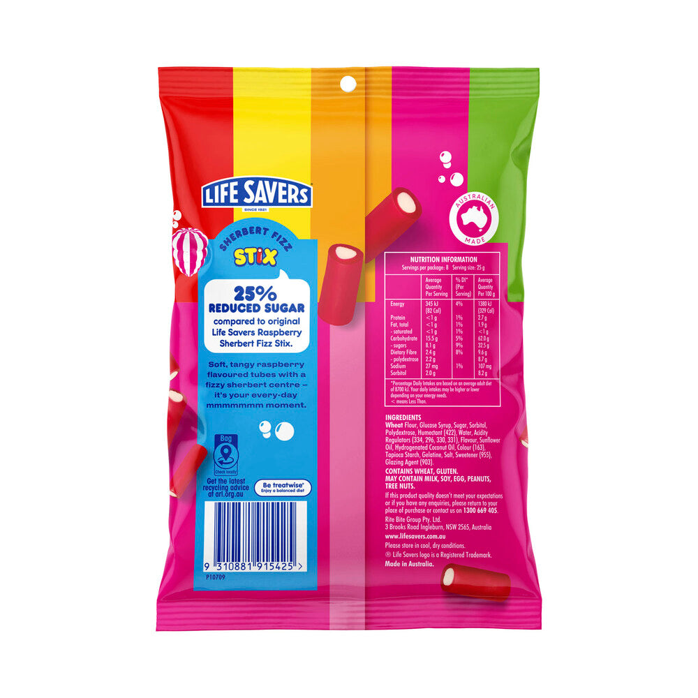 Life Savers 25% Reduced Sugar Raspberry Sherbert Fizz Stix | 200g