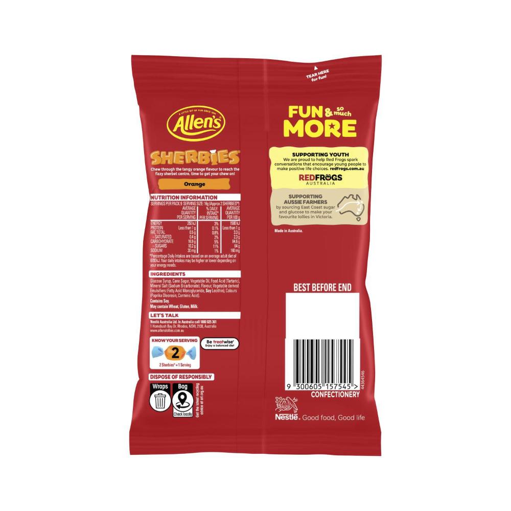 Allen's Sherbies | Orange Chews with Fizzy Sherbet Center (150g)