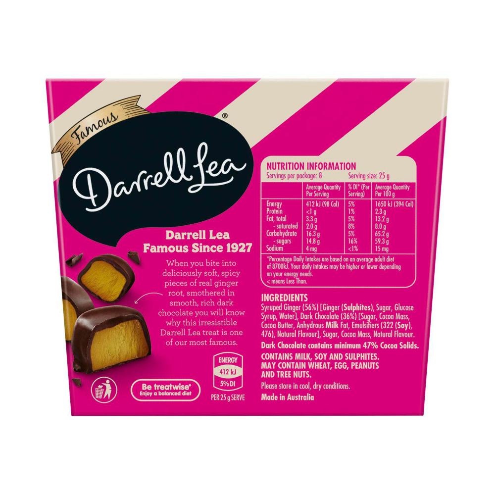 Darrell Lea Ginger Dark Chocolate | Dark Choc Coated Ginger | 200g