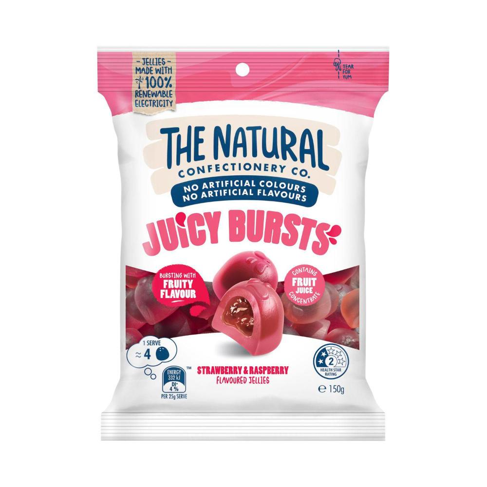 The Natural Confect Co. Juicy Bursts – Strawberry And Raspberry Filled Fruit Gummies | 150g