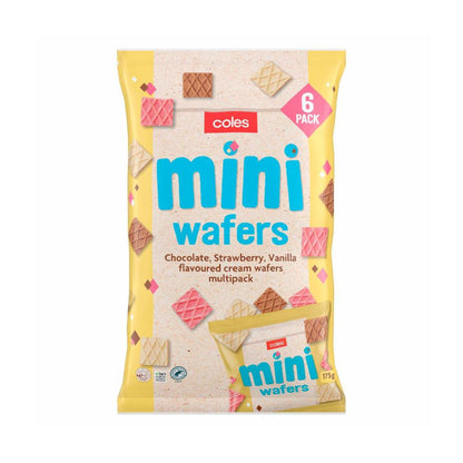 Coles Mini Cream Wafers Multipack – Chocolate, Strawberry & Vanilla | 175g