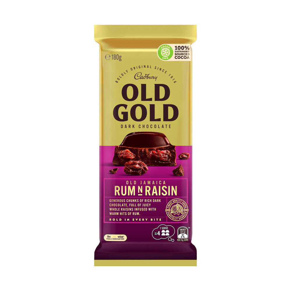 Cadbury Old Gold Old Jamaica Rum and Raisin Dark Chocolate Block | 180g