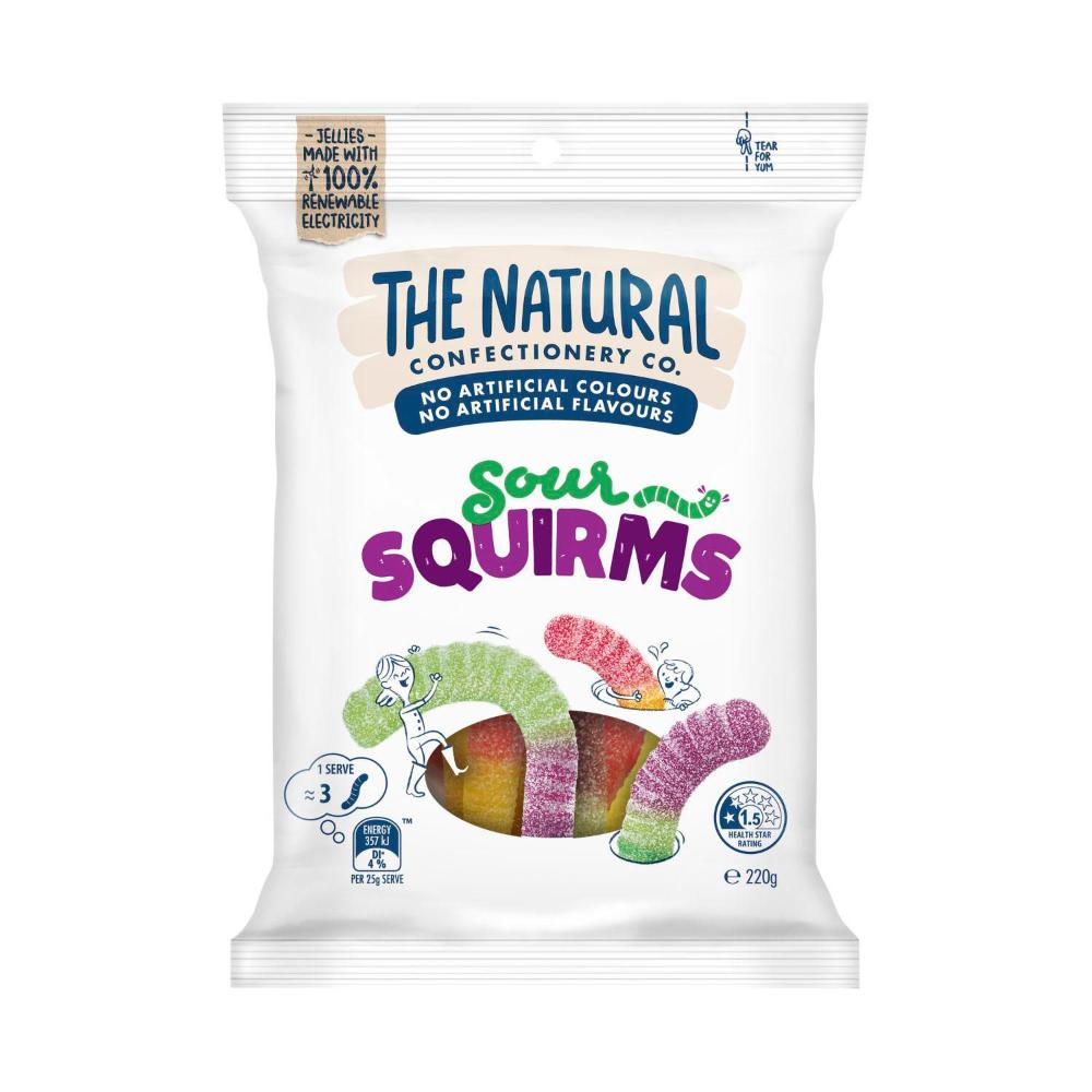 The Natural Confectionery Co. Sour Squirms Lollies – Sour Gummy Candy | 220g