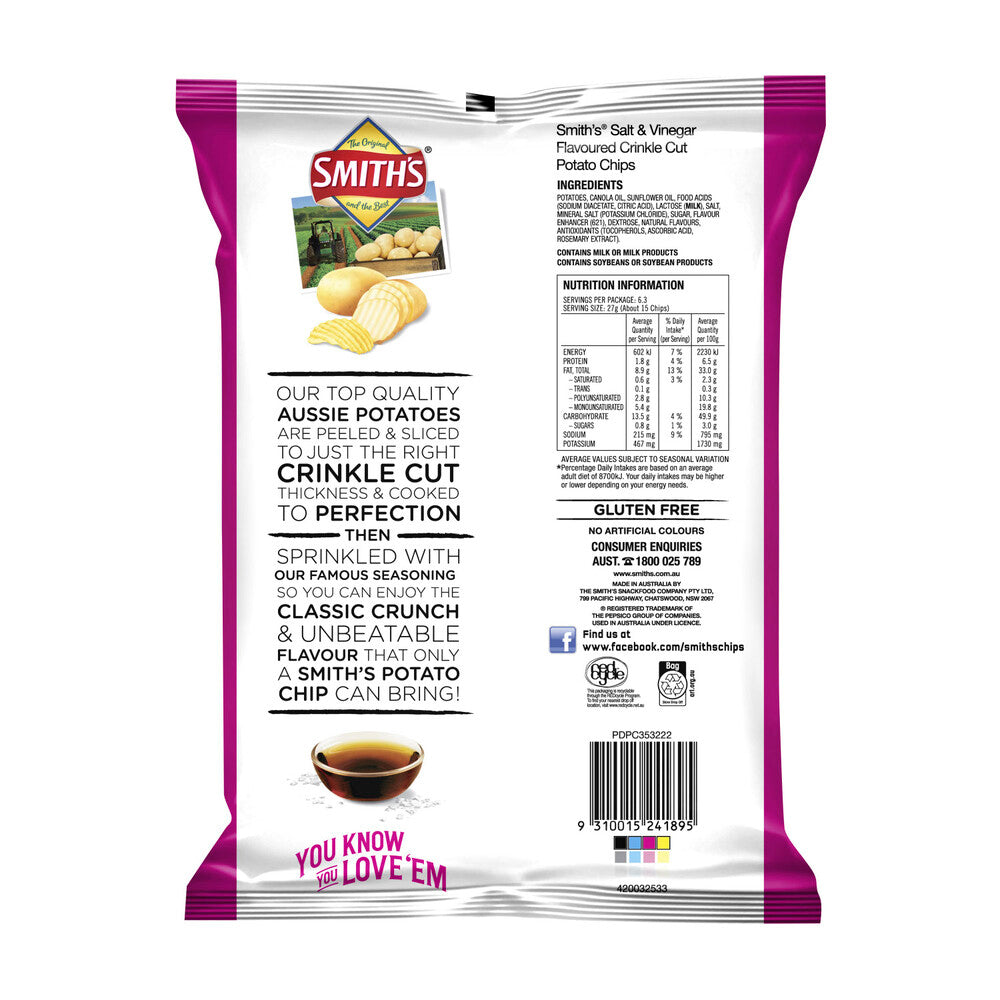 Smith's Crinkle Cut Salt & Vinegar Potato Chips | 170g