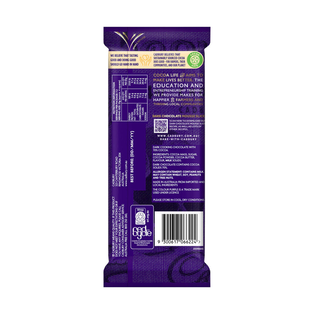 Cadbury Baking Chocolate Dark 70% Cocoa | 180g