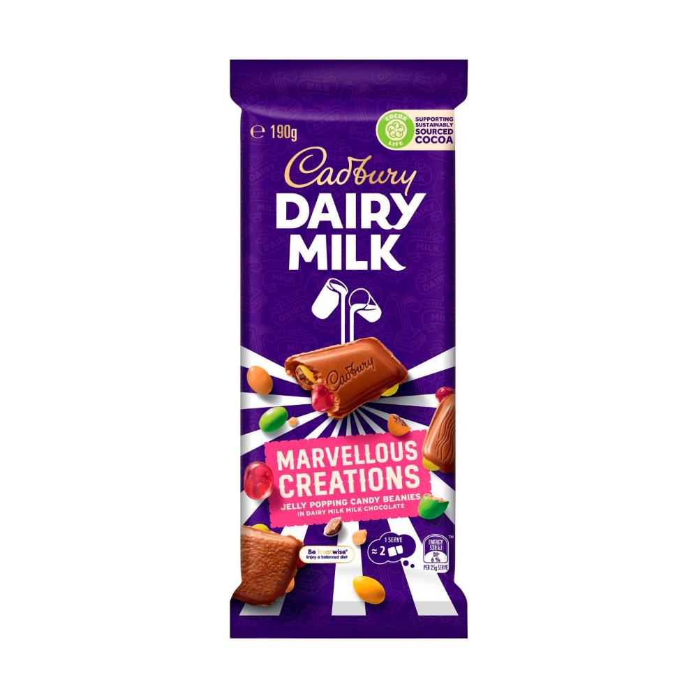 Cadbury Marvellous Creations Chocolate Block | Jelly Popping Candy Beanies Milk Chocolate | 190g