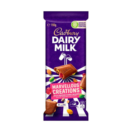 Cadbury Marvellous Creations Chocolate Block | Jelly Popping Candy Beanies Milk Chocolate | 190g