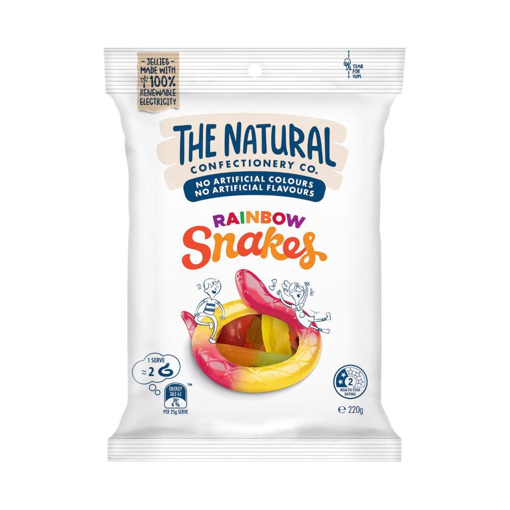 The Natural Confectionery Co. Rainbow Snakes Lollies – Fruity Gummy Candy | 220g