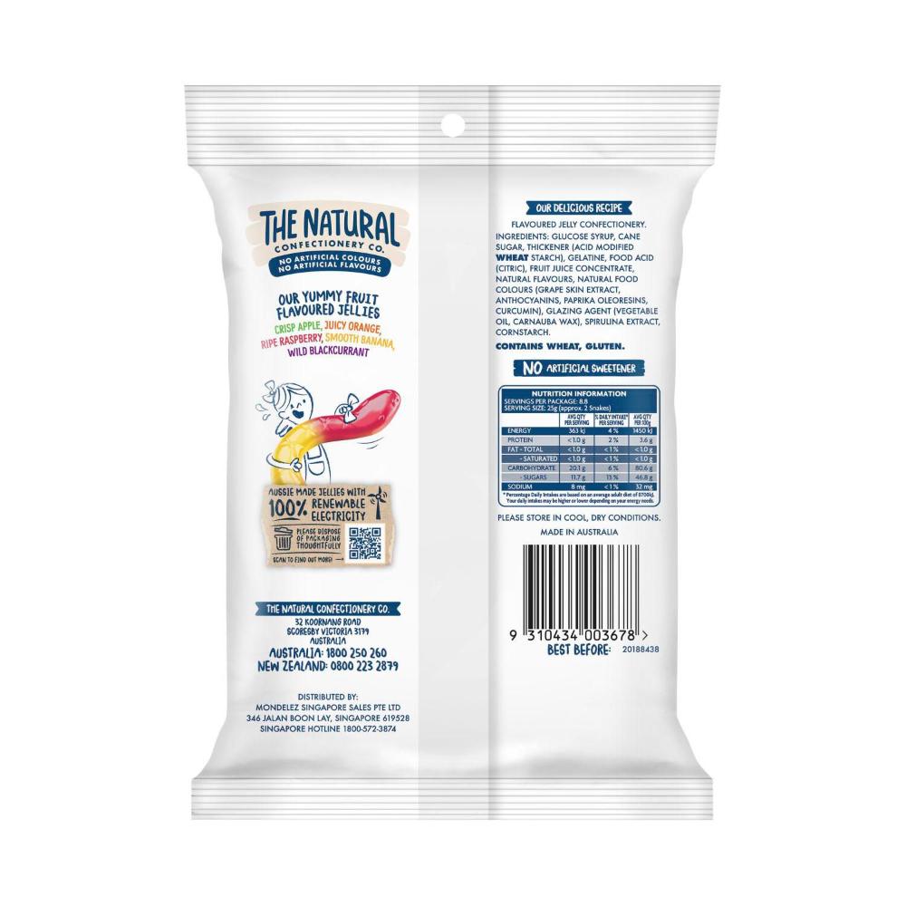 The Natural Confectionery Co. Rainbow Snakes Lollies – Fruity Gummy Candy | 220g