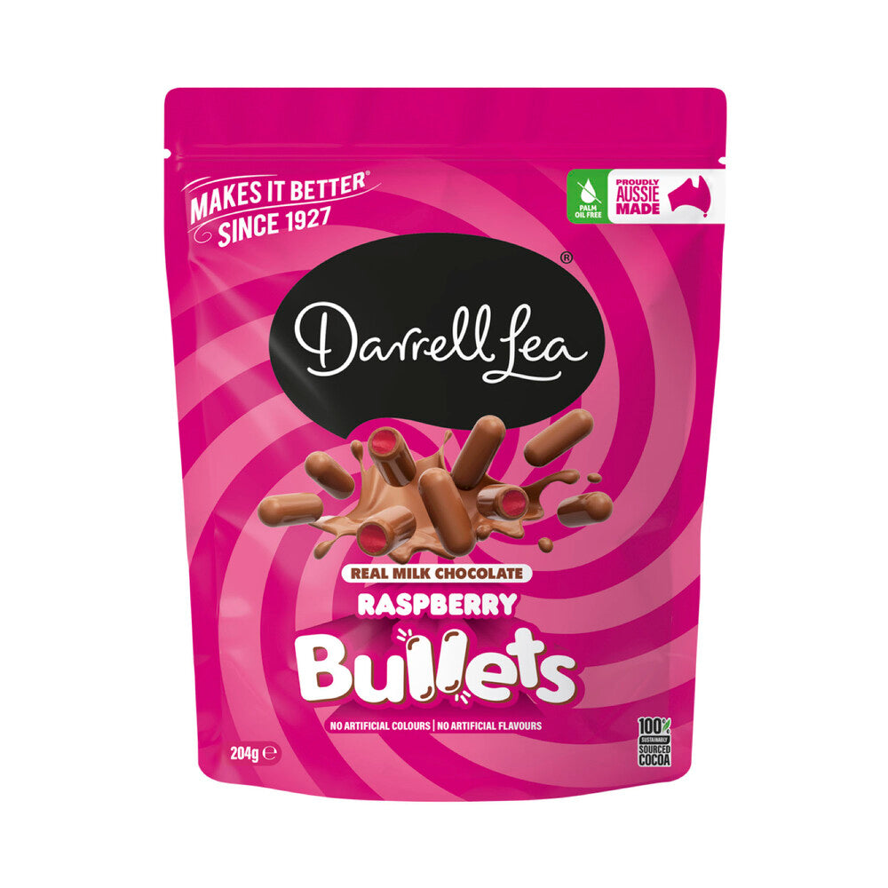 Darrell Lea Milk Chocolate Raspberry Bullets – 204g – Australian Snacks