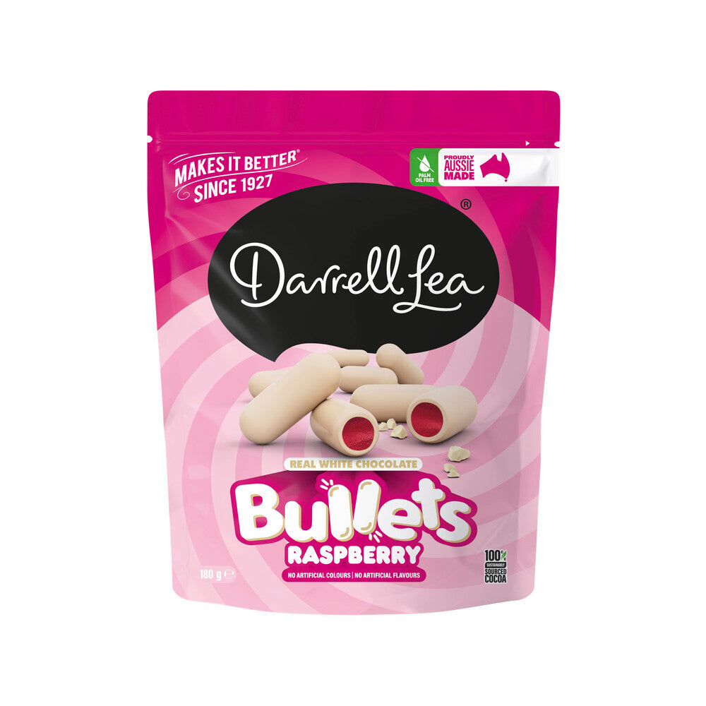 Darrell Lea White Chocolate Raspberry Bullets – 180g
