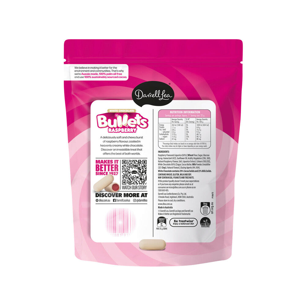 Darrell Lea White Chocolate Raspberry Bullets – 180g
