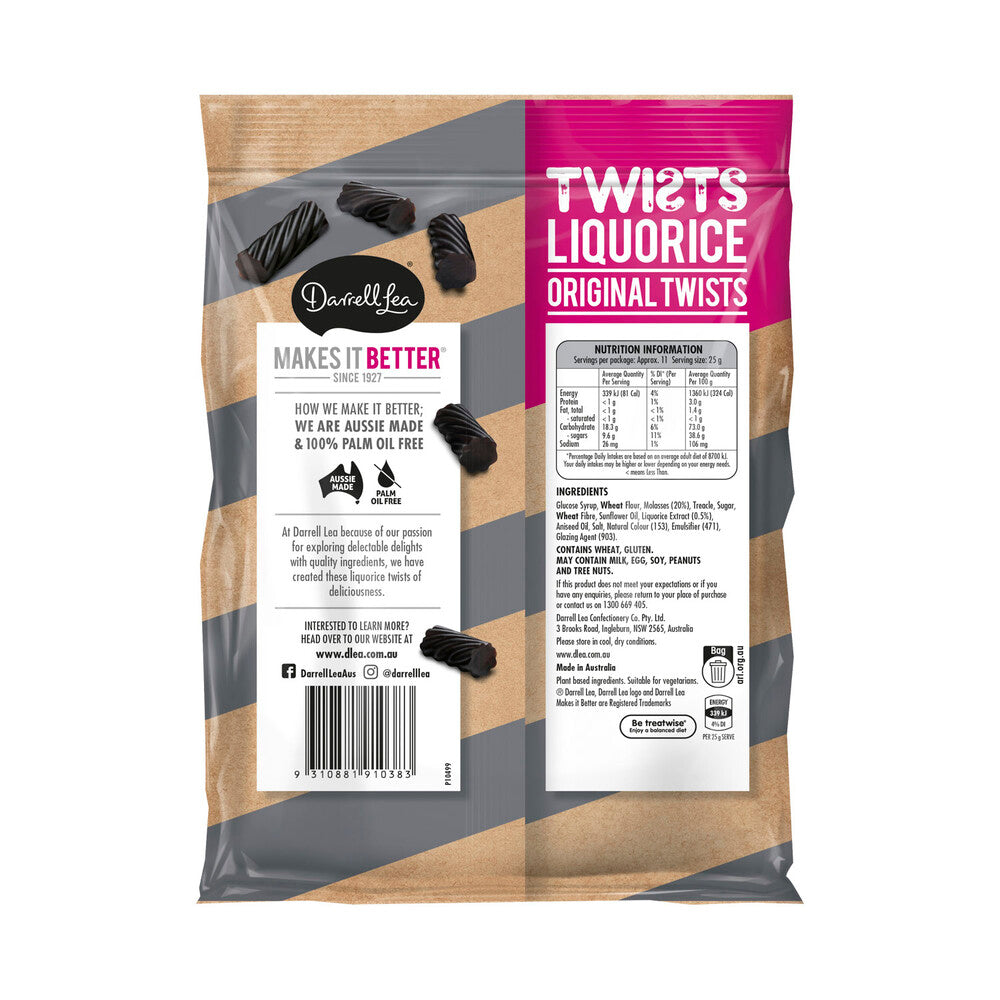 Darrell Lea Liquorice Twists – Soft Black Licorice | 280g