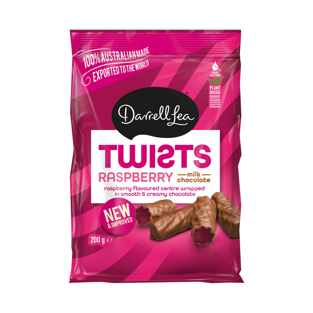 Darrell Lea Twists Milk Chocolate Raspberry | 200g – Australian Snacks