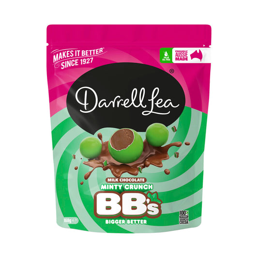 Darrell Lea Minty Crunch BB's | Milk Chocolate Balls with Mint Candy Shell | 168g
