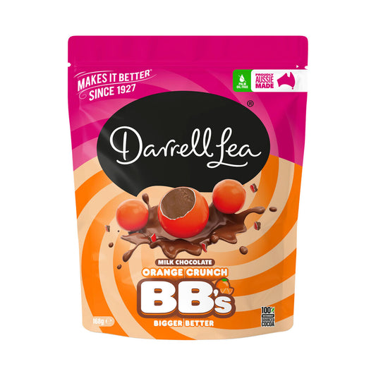 Darrell Lea Orange Crunch BB's | Milk Chocolate Balls with Orange Shell | 168g