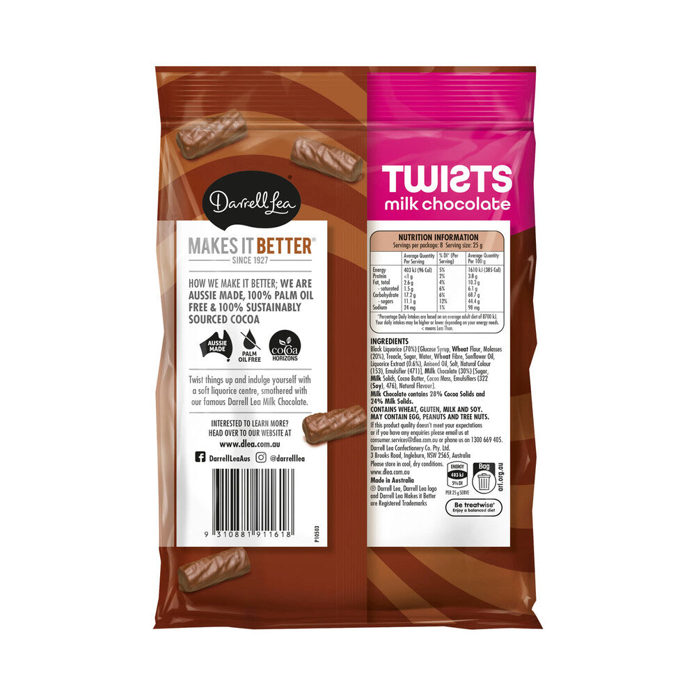 Darrell Lea Twists Milk Chocolate Liquorice – Chocolate-Covered Licorice | 200g
