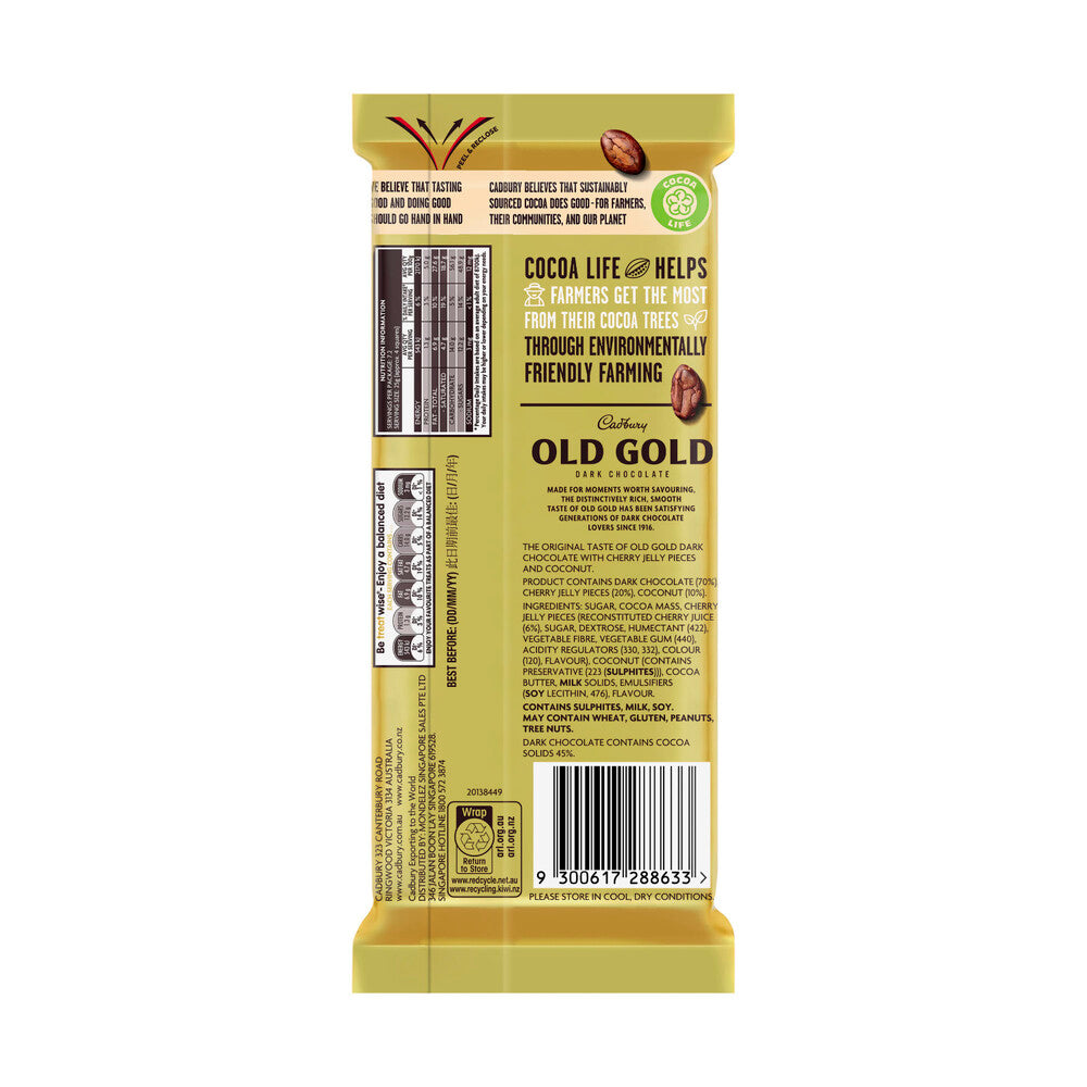 Cadbury Old Gold Cherry Ripe Dark Chocolate Block | 180g