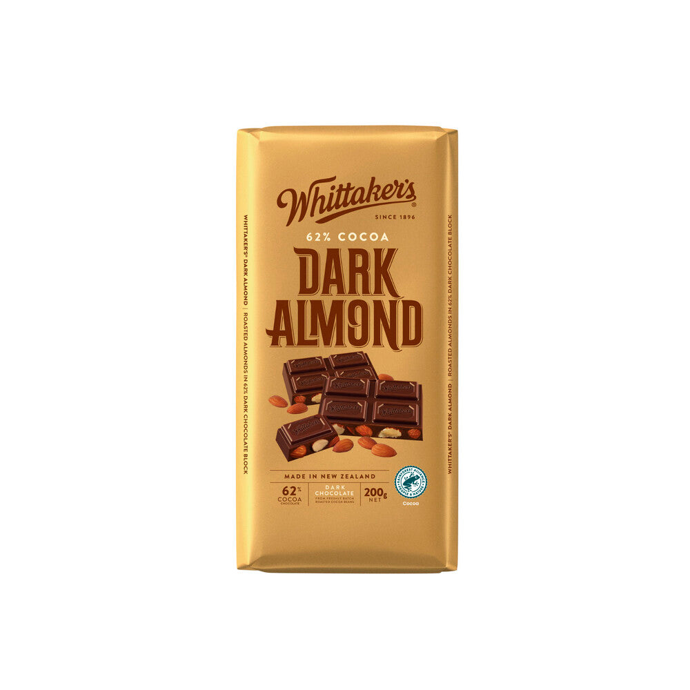 Whittaker's Dark Almond 62% Dark Chocolate Block | 200g