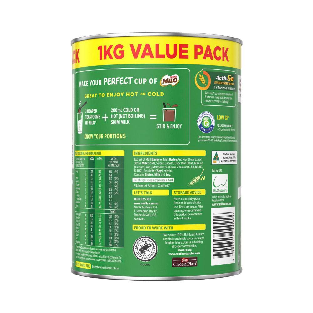 Milo 1kg Tin | 1kg Value Pack Chocolate Malt Powder Drink