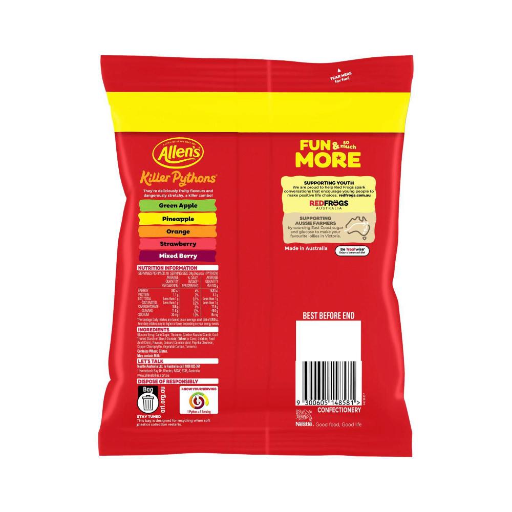 Allen's Python's Snack Allen’s Killer Pythons – Giant Fruity Gummy Snakes (454g) – Australian ...