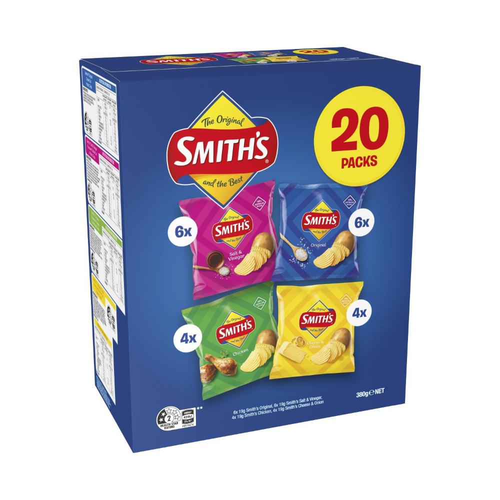 Smiths Potato Chips Crinkle Flavour Mix Variety 20 Pack | 380g
