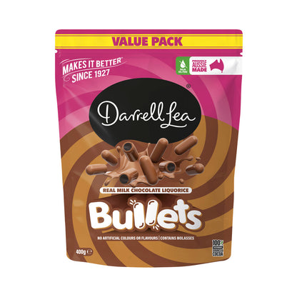 Darrell Lea Milk Chocolate Liquorice Bullets – Choc Coated Licorice (400g)