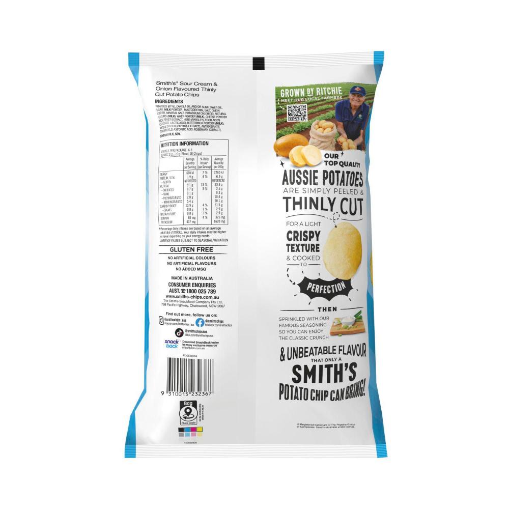 Smith's Thinly Cut Sour Cream & Onion Potato Chips Share Pack | 175g