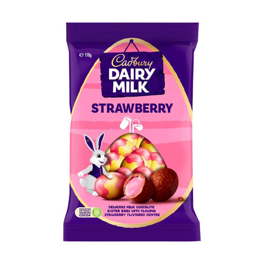 Cadbury Strawberry Easter Eggs Bag | Filled Chocolate Eggs | 118g