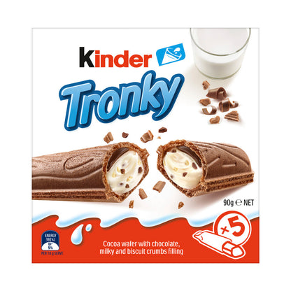 Kinder Tronky Biscuit Bars with Chocolate & Milky Filling – 5 Pack | 90g