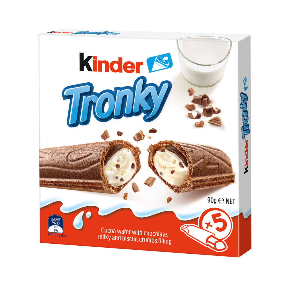 Kinder Tronky Biscuit Bars with Chocolate & Milky Filling – 5 Pack | 90g