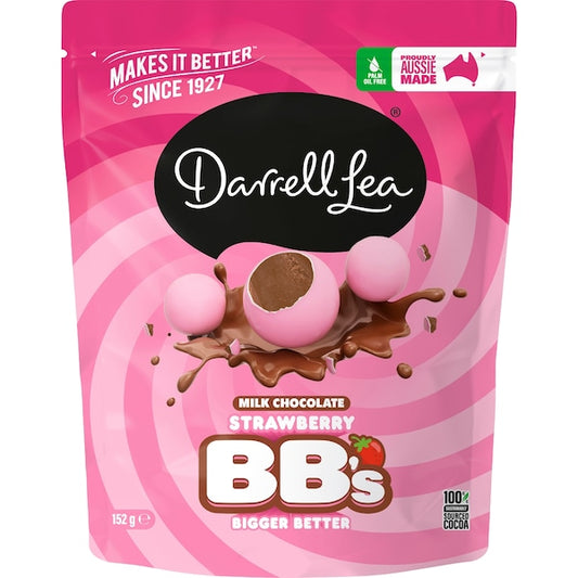 Darrell Lea Strawberry BB's | Milk Chocolate Balls with Crunchy Shell | 152g