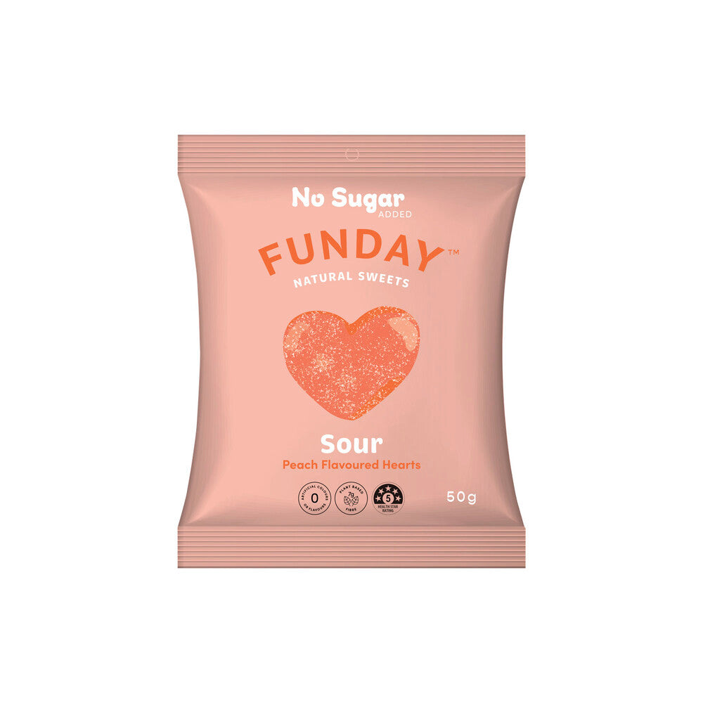 Funday No Sugar Sour Peach Hearts | 50g