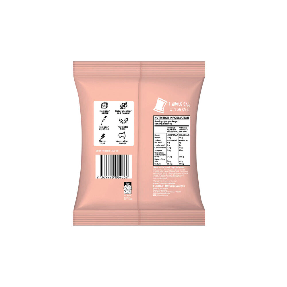 Funday No Sugar Sour Peach Hearts | 50g