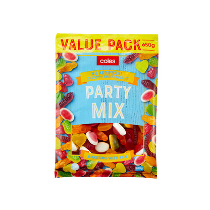 Coles Party Mix Value Pack | Mixed Gummy Lollies | 650g