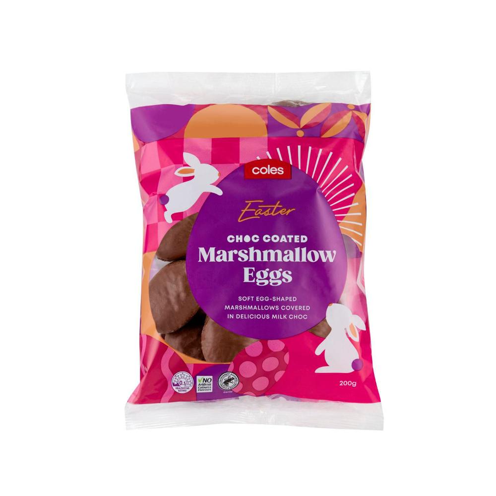 Coles Chocolate Coated Marshmallow Eggs | Easter Marshmallows | 200g