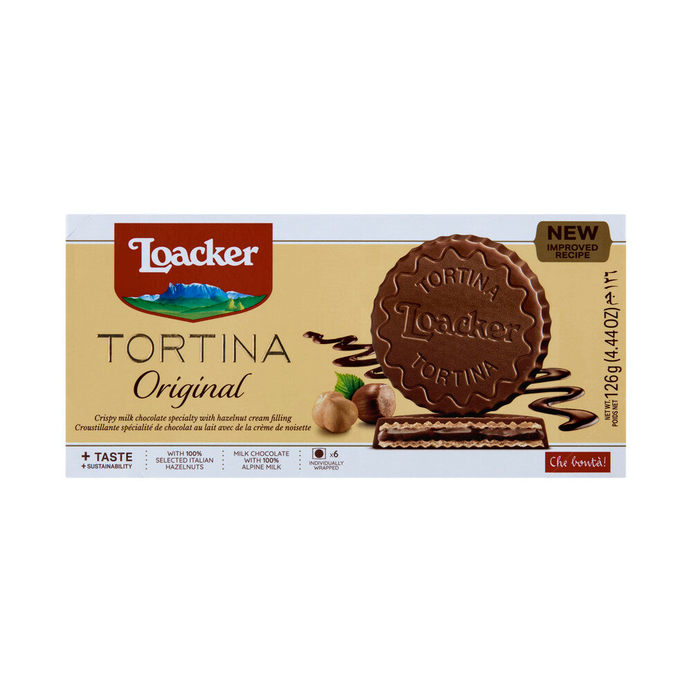Loacker Tortina Original Chocolate Wafer Biscuits with Hazelnut Cream | 126g