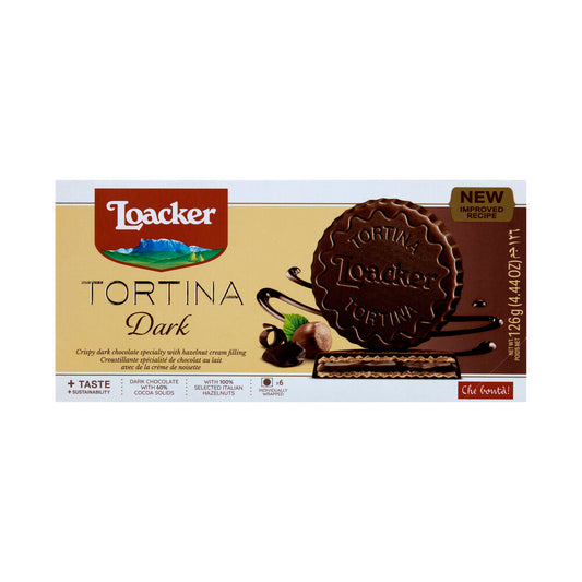 Loacker Tortina Dark Chocolate Wafer Biscuits with Hazelnut Cream | 126g