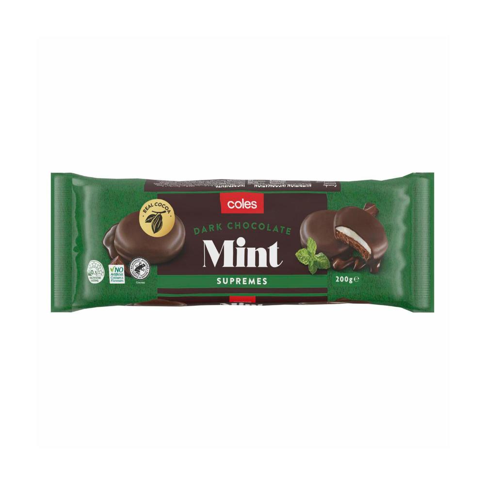 Coles Dark Chocolate Mint Supremes Biscuits | 200g
